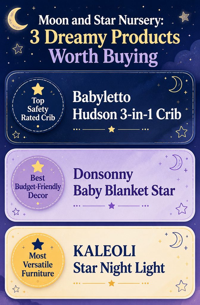 A comparison infographic detailing three nursery products and their features